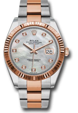 Replica Rolex Steel and Everose Rolesor Datejust 41 Watch 126331 Fluted Bezel Mother-Of-Pearl Diamond Dial Oyster Bracelet